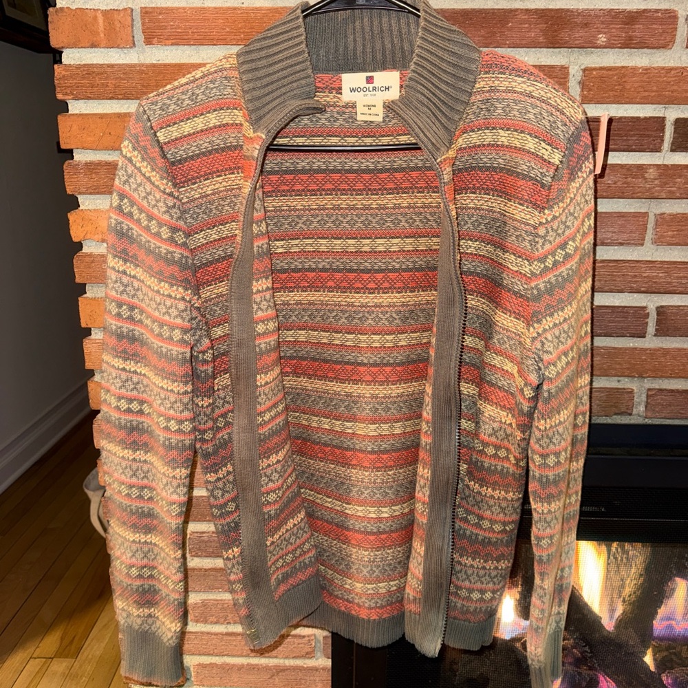 Woolrich Earthy Patterned Zip Up Cardigan